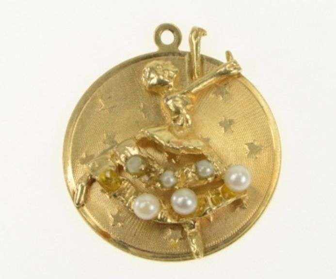 14K Yellow Gold 1950's Pearl Skirt Dancer Ballerina Charm/Pendant