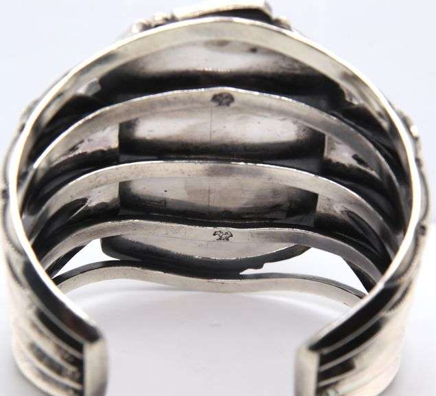 American Indian Najavo Running Bear Turquoise and Coral Cuff