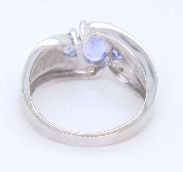 Powerful White Gold 1ctw Tanzanite and Diamond Bypass Ring