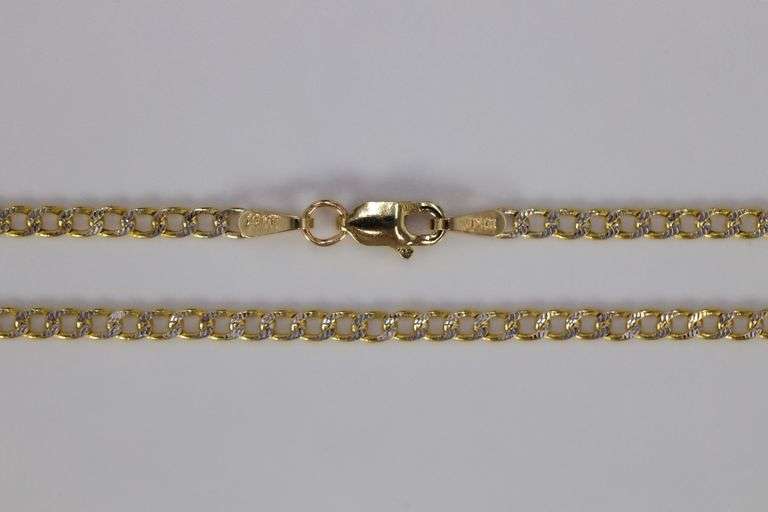 10k Yellow Gold Hollow Pave Curb Link Chain 26"
