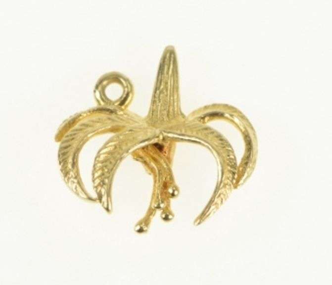14K Yellow Gold Corpse Flower Botanical Nature Motif Charm/Pendant
