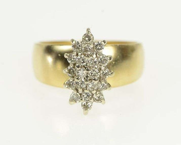 14K Yellow Gold 0.40 Ctw Diamond Marquise Cluster Vintage Ring