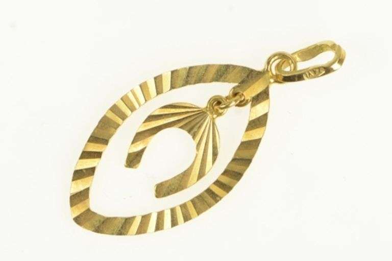 18K Yellow Gold Retro Horse Shoe Dangle Lucky Good Luck Charm/Pendant