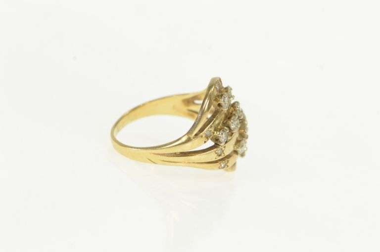 14K Yellow Gold 0.46 Ctw 1950's Diamond Wavy Layer Statement Ring