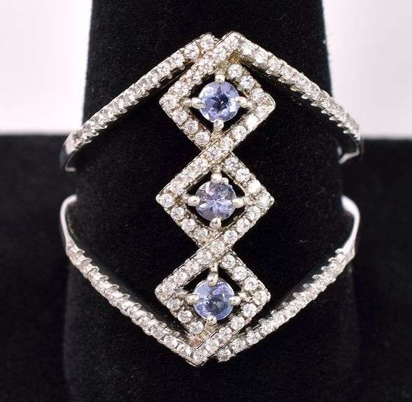 Purple Iolite And White Topaz Ring In Sterling Silver