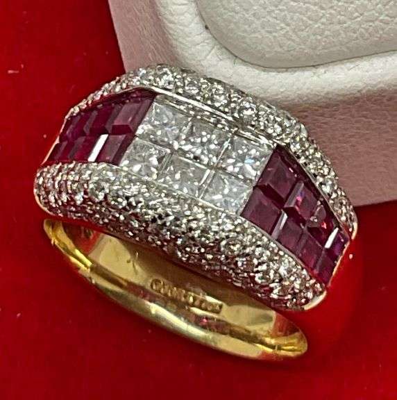 CERTIFIED LIMITED EDITION 18K GOLD DIAMONDS AND RUBBIES RING
