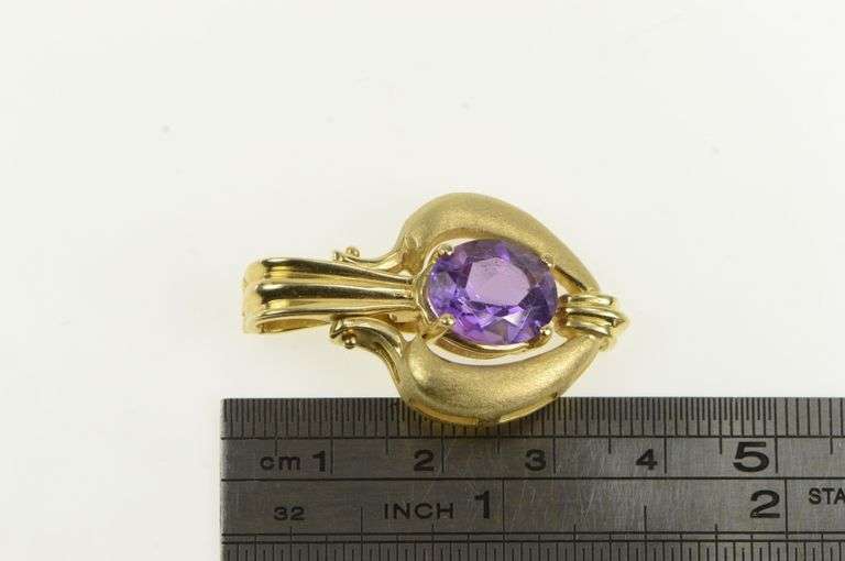 14K Yellow Gold Ornate Amethyst Heart Articulated Statement Pendant