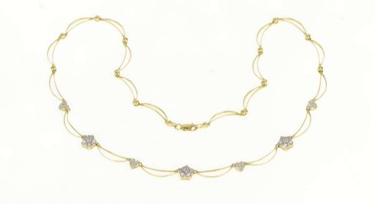 14K Yellow Gold Tanzanite Diamond Flower Heart Chain Necklace