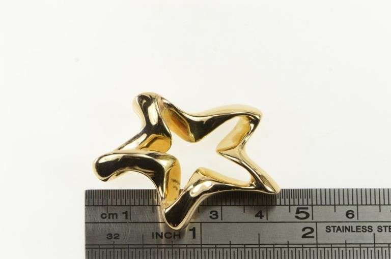 14K Yellow Gold Puffy Twist Design Star Statement Slide Pendant