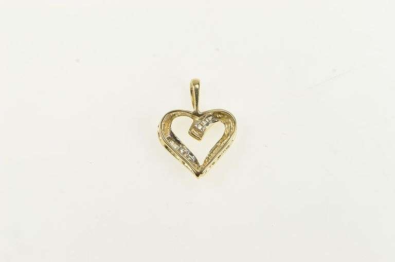 10K Yellow Gold Baguette Diamond Heart Love Symbol Pendant
