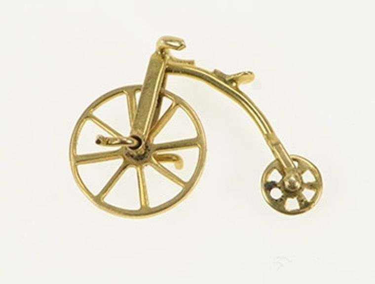 14K Yellow Gold 3D Penny Farthing Bicycle Articulated Charm/Pendant