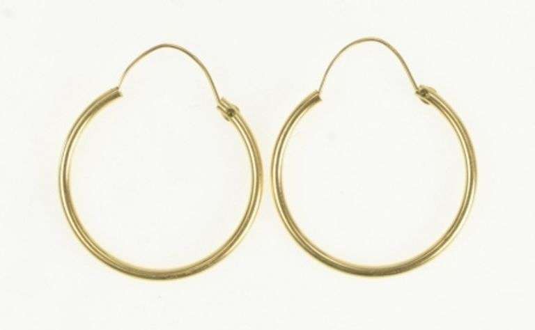 14K Yellow Gold 22.5mm Classic Vintage Simple Hoop Earrings
