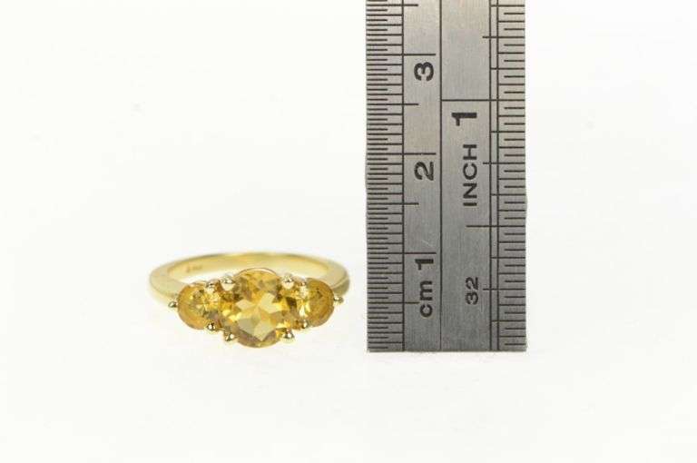 14K Yellow Gold Three Stone Citrine Vintage Statement Ring