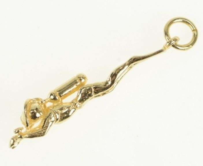 14K Yellow Gold 3D Lady Scuba Diver Swimmer Charm/Pendant