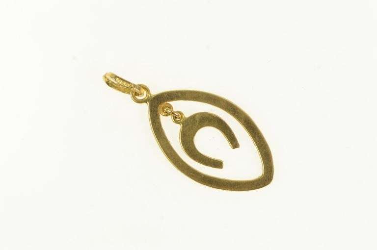 18K Yellow Gold Retro Horse Shoe Dangle Lucky Good Luck Charm/Pendant