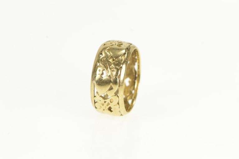 14K Yellow Gold 1930's Sweet Heart Love Scroll Wedding Band Ring