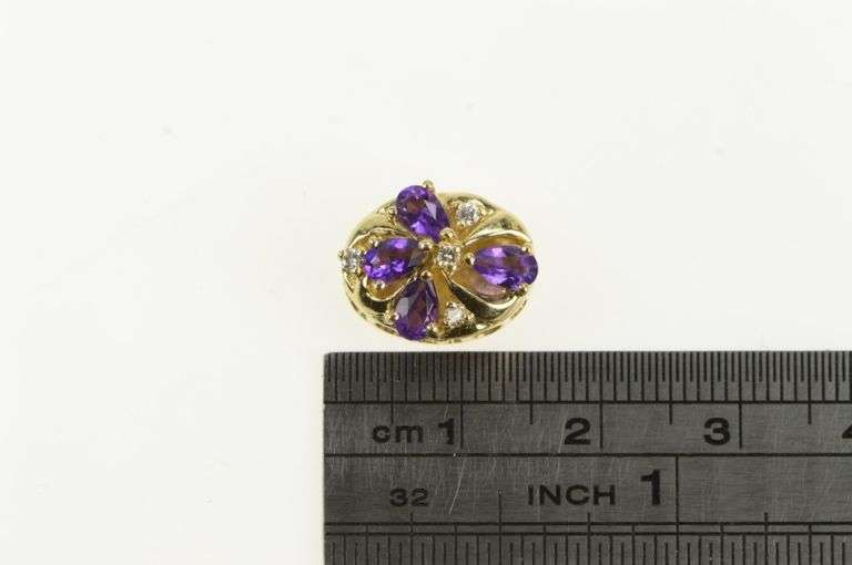 14K Yellow Gold Victorian Style Amethyst Diamond Slide Charm/Pendant