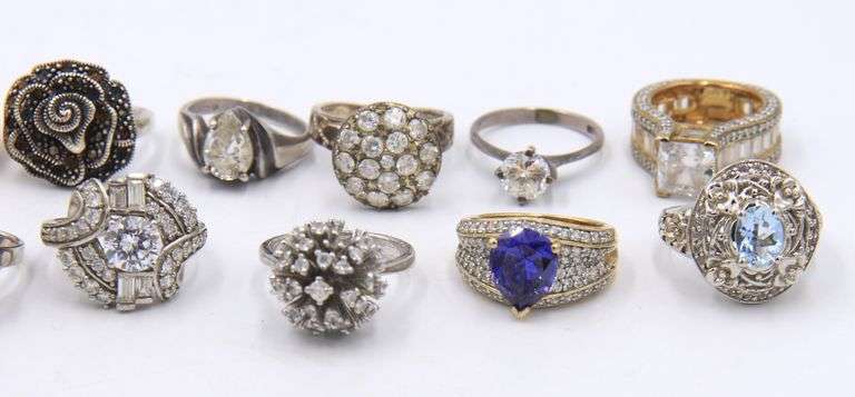 Group lot of 4 Vintage Sterling Silver Cubic Zirconia Rings