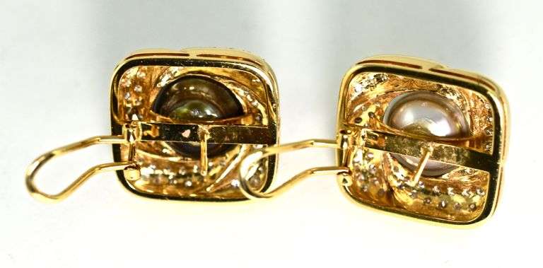 Breathtaking 18K Black and White Pearl and Diamond Earrings