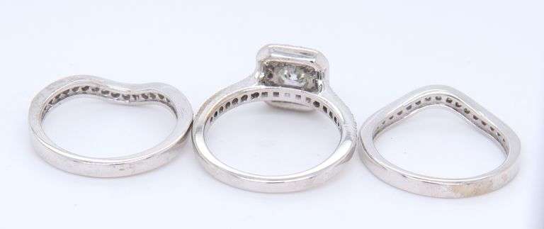 Elegant White Gold Round Brilliant Cut Diamond and Halo Wedding Set
