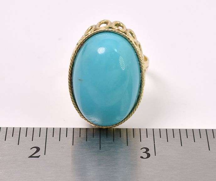 Palatial Turquoise Gem Ring In 14K Yellow Gold