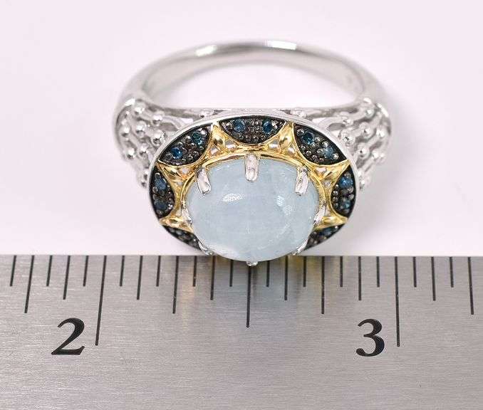 Quartz And Blue Diamond Ring In Sterling Silver