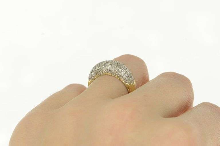14K Yellow Gold 0.90 Ctw Pave Diamond Rounded Band Ring