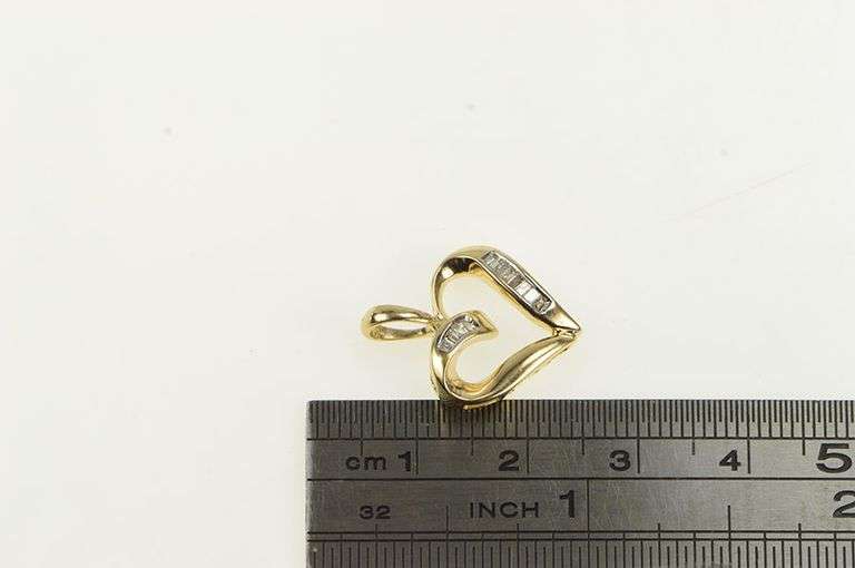 10K Yellow Gold Baguette Diamond Heart Love Symbol Pendant