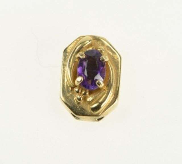 14K Yellow Gold Amethyst Victorian Style Slide Bracelet Charm/Pendant
