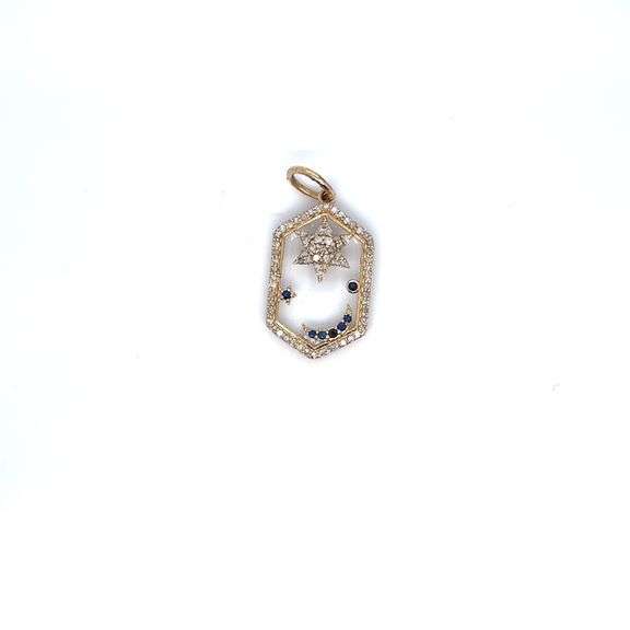14K YELLOW GOLD CELESTIAL CHARM WITH DIAMONDS AND SAPPHIRES
