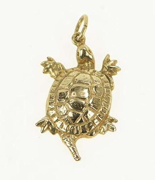 14K Yellow Gold Ornate Turtle Vintage Animal Nature Charm/Pendant