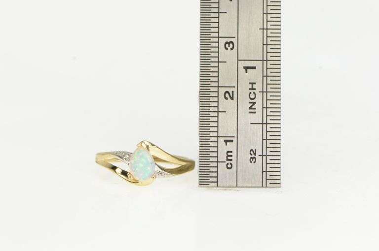 10K Yellow Gold Pear Syn. Opal Diamond Accent Vintage Ring