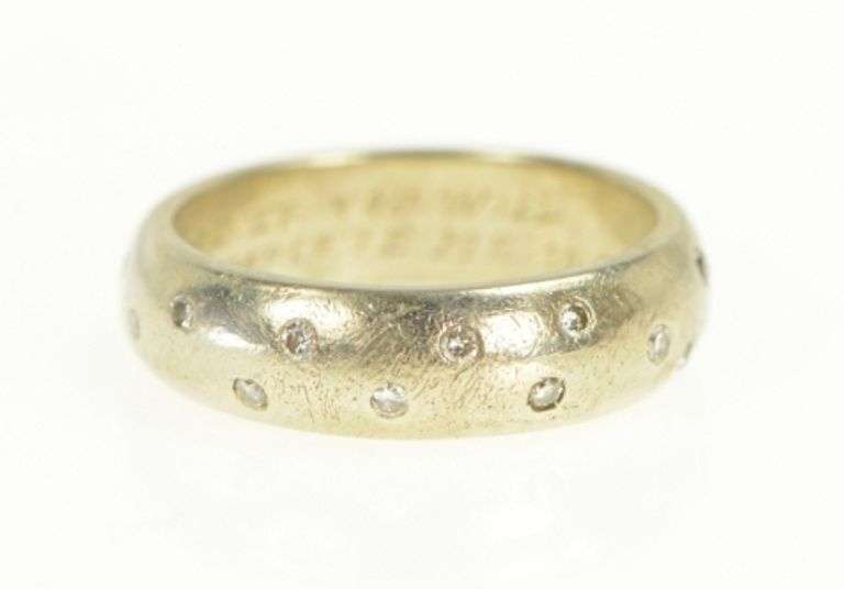 14K White Gold Flush Diamond Inset Wedding Band Ring
