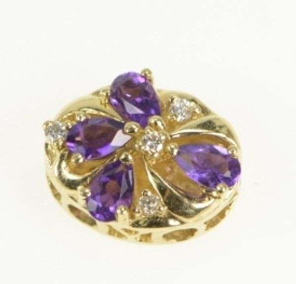 14K Yellow Gold Victorian Style Amethyst Diamond Slide Charm/Pendant