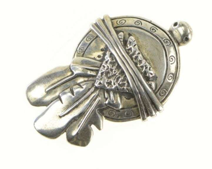 Sterling Silver Southwestern Arrowhead Feather Turtle Pendant/Pin