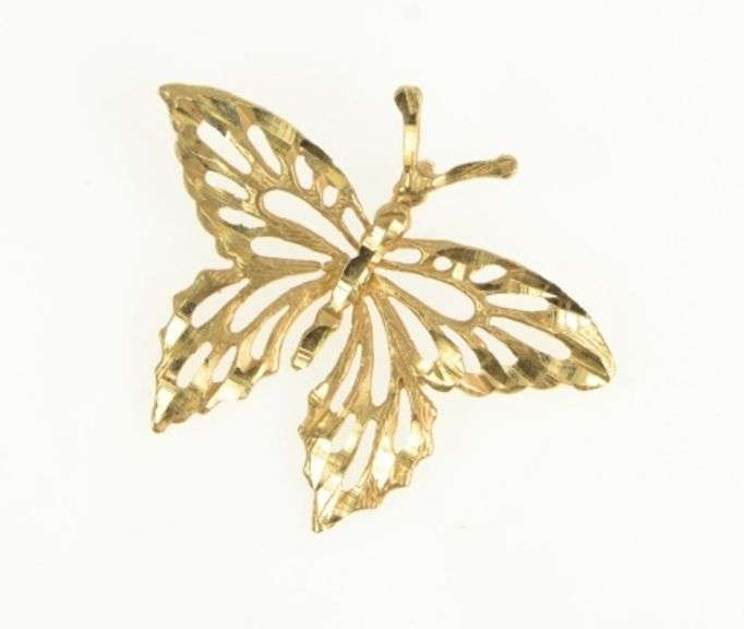 14K Yellow Gold Diamond Cut Butterfly Change Vintage Charm/Pendant