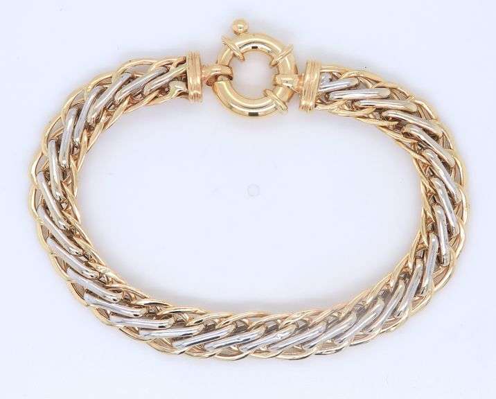 Majestic Two Tone Gold Wheat Chain Bracelet with Jumbo Spring Ring