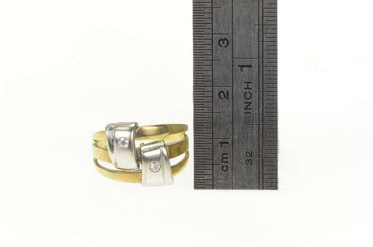 14K Yellow Gold Diamond Two Tone Layered Look Statement Band Ring