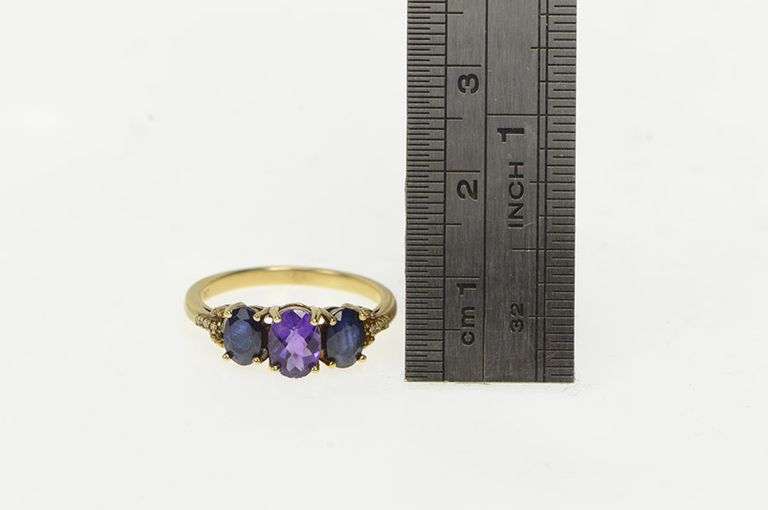 10K Yellow Gold Amethyst Sapphire Diamond Vintage Ring