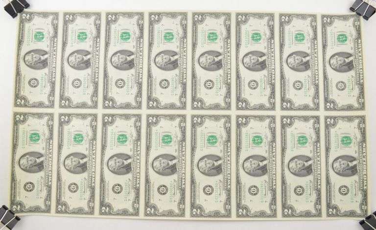 Lot (16) 1976 Star Error $2 Chicago, IL United States FRN Uncut Sheet