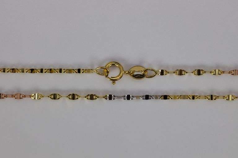 10k Gold Rose White Yellow Tri Color Solid Singapore Mirror Chain 1.5mm Necklace 16"