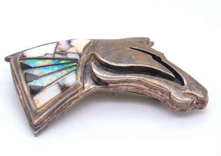 Navajo Sterling Silver Signed Horse Head Pendant Brooch