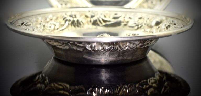 Lovely Pair of Hand-Chased Stieff Sterling 5.5" Dishes