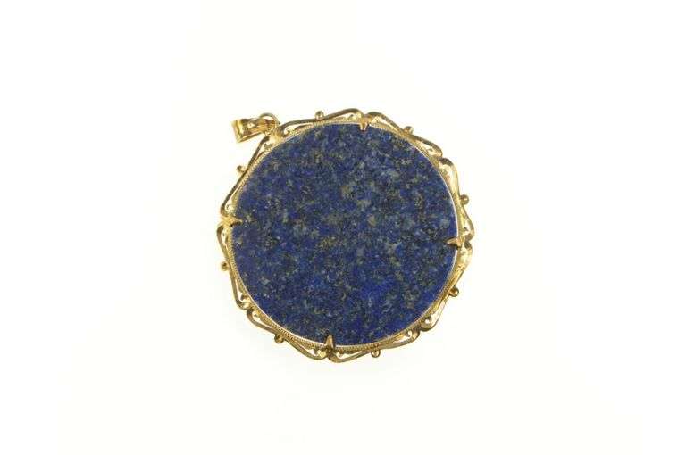 14K Yellow Gold Buddhist Lapis Jade Chinese Medallion Pendant/Pin