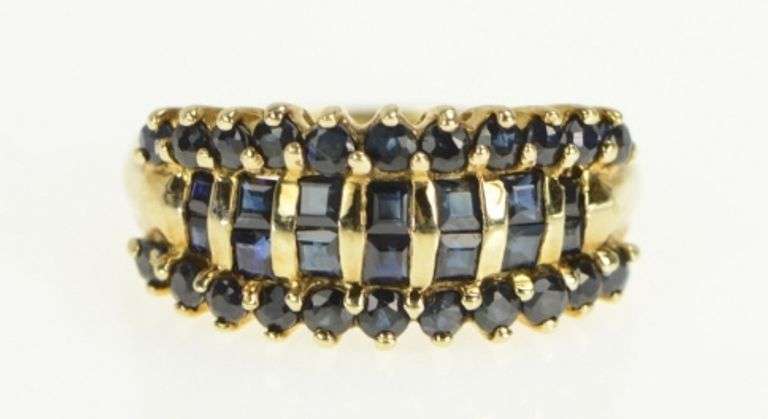 10K Yellow Gold Princess Sapphire Striped Graduated Band Ring