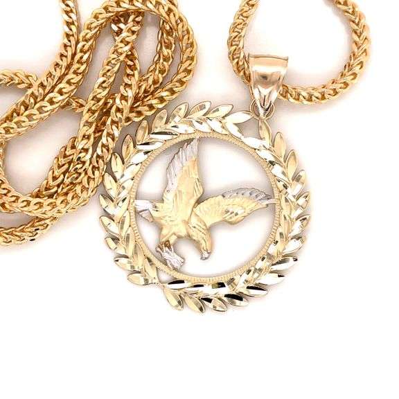 14K GOLD DIAMOND CUT EAGLE CHARM WITH CHAIN