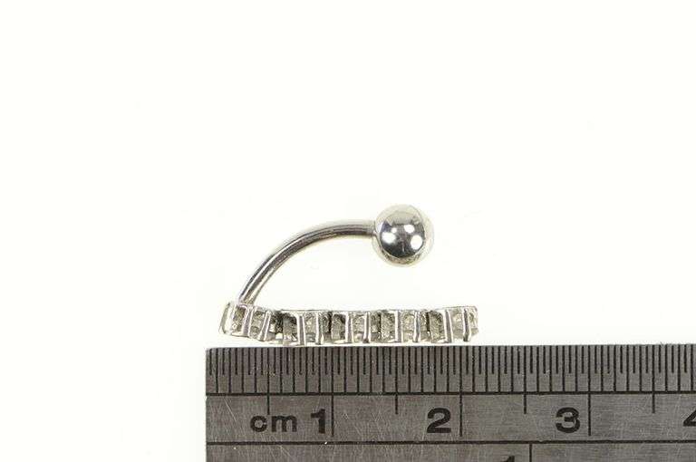 14K White Gold Five Stone CZ Dangle Belly Button Ring Body Jewelry