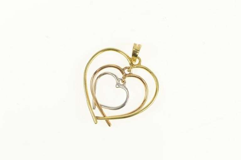 10K Yellow Gold Tri Tone Heart Love Symbol Layered Charm/Pendant