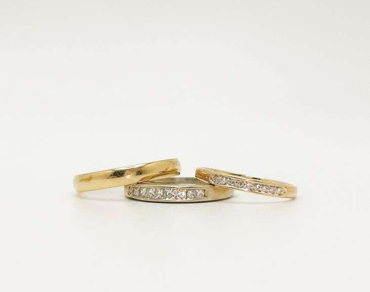 3x Stackable Diamond and 14KT Solid Gold Bands