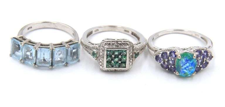 Lot of 12 Vintage 925 Sterling Silver Gemstone Rings